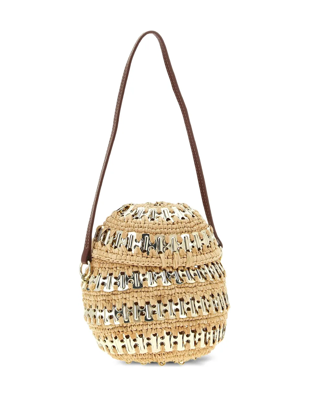 Rabanne 1969 raffia handtas met metalen schijf - Beige