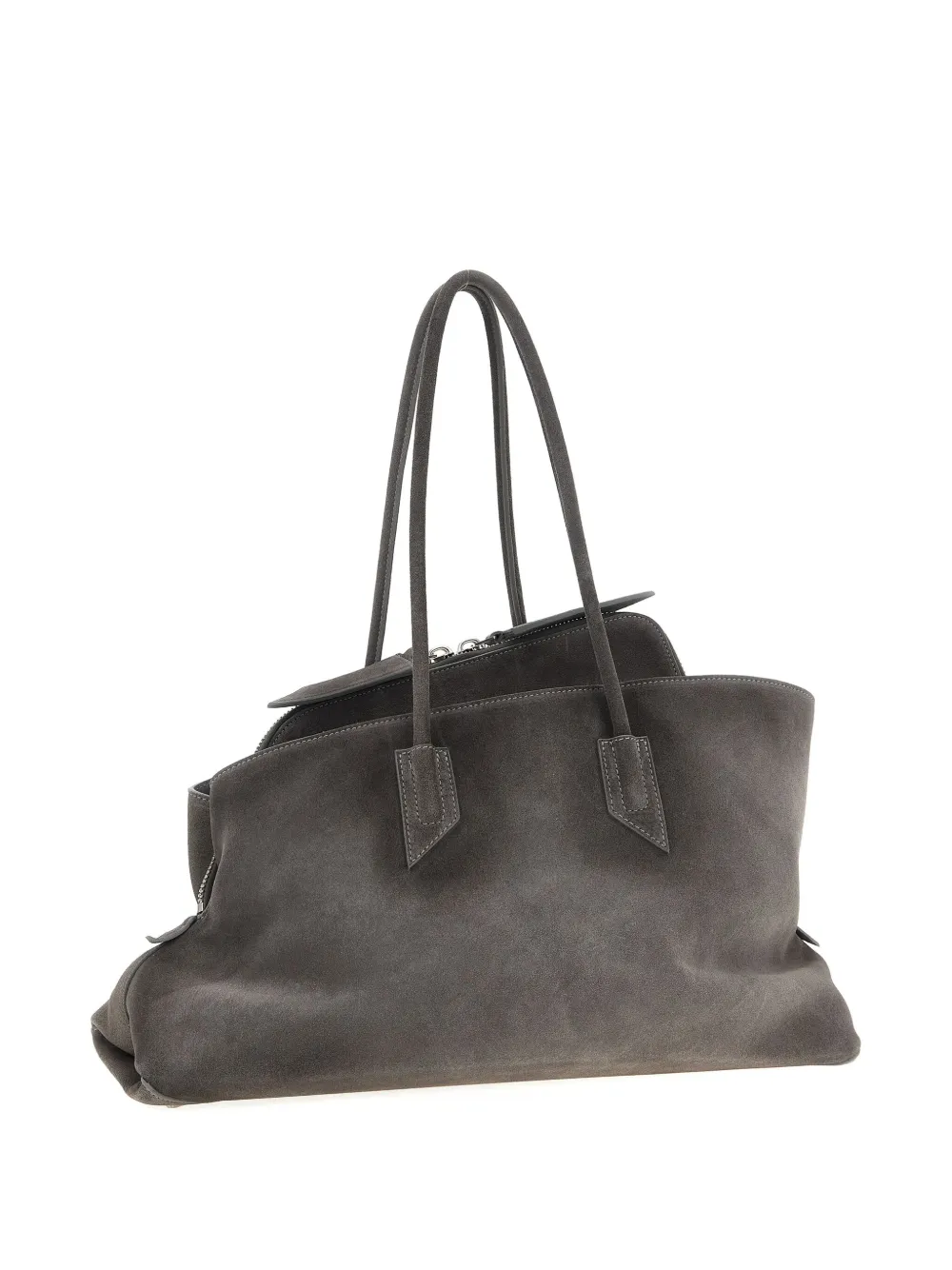 The Attico La Passeggiata brushed-suede double-handle shoulder bag Grijs