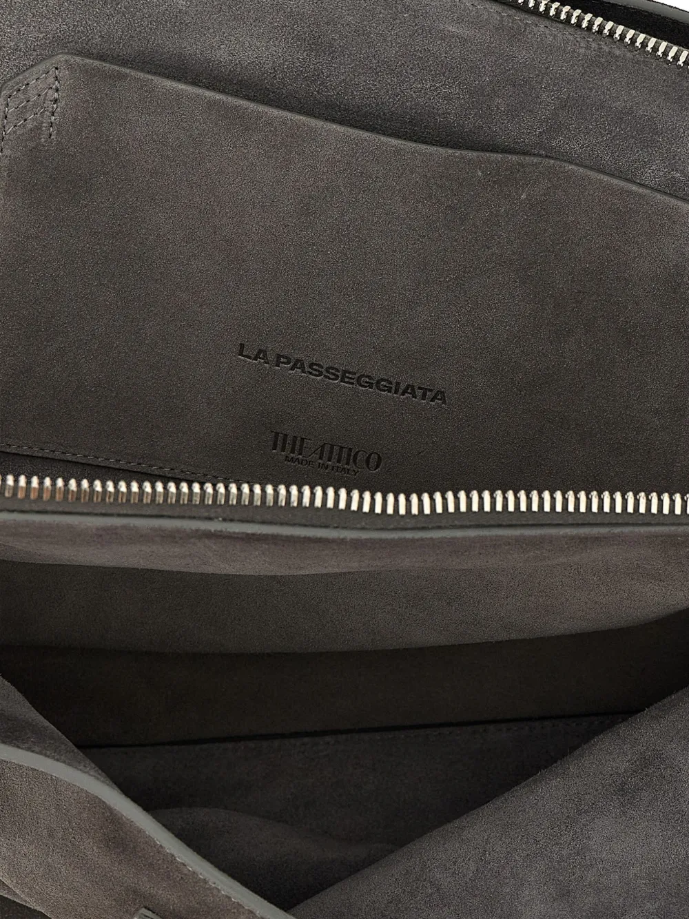 The Attico La Passeggiata brushed-suede double-handle shoulder bag Grijs