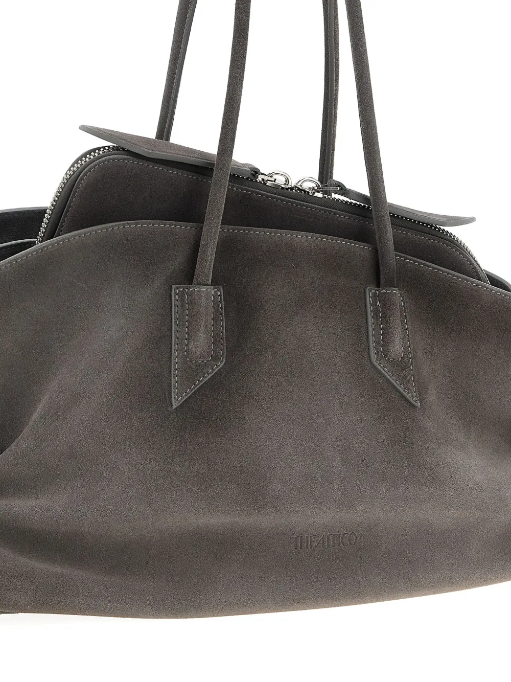 The Attico La Passeggiata brushed-suede double-handle shoulder bag Grijs