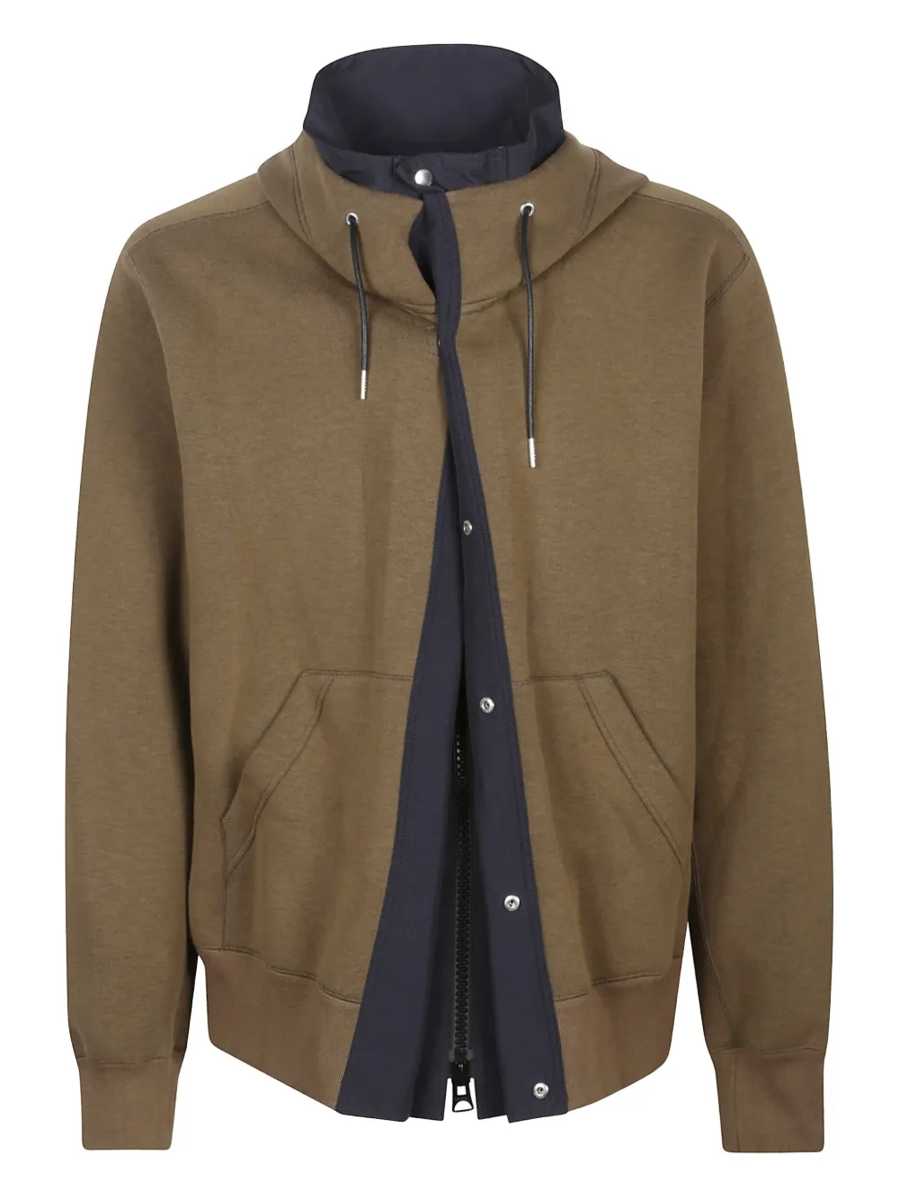 Sacai hooded panelled cotton sweater Beige