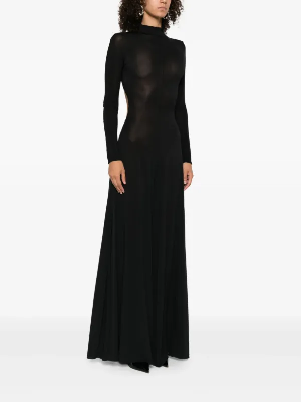 long brown dresses Women's Just a Hint of Glam Textured Semi-Sheer Sleeve Maxi Dress | Size: S Silk Satin Colors:Dark Green 721 95% Polyester Yellow Black Polka Dot Lounge