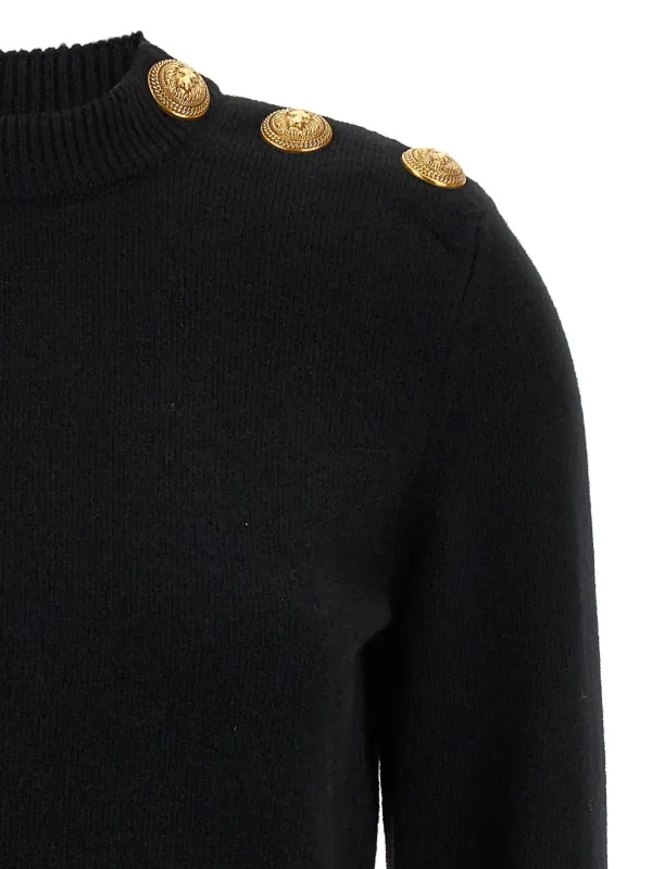 Balmain EF1R9259KH91GAU 関税送料込 Balmain crew-neck button-embellished Sweater | Black | FARFETCH