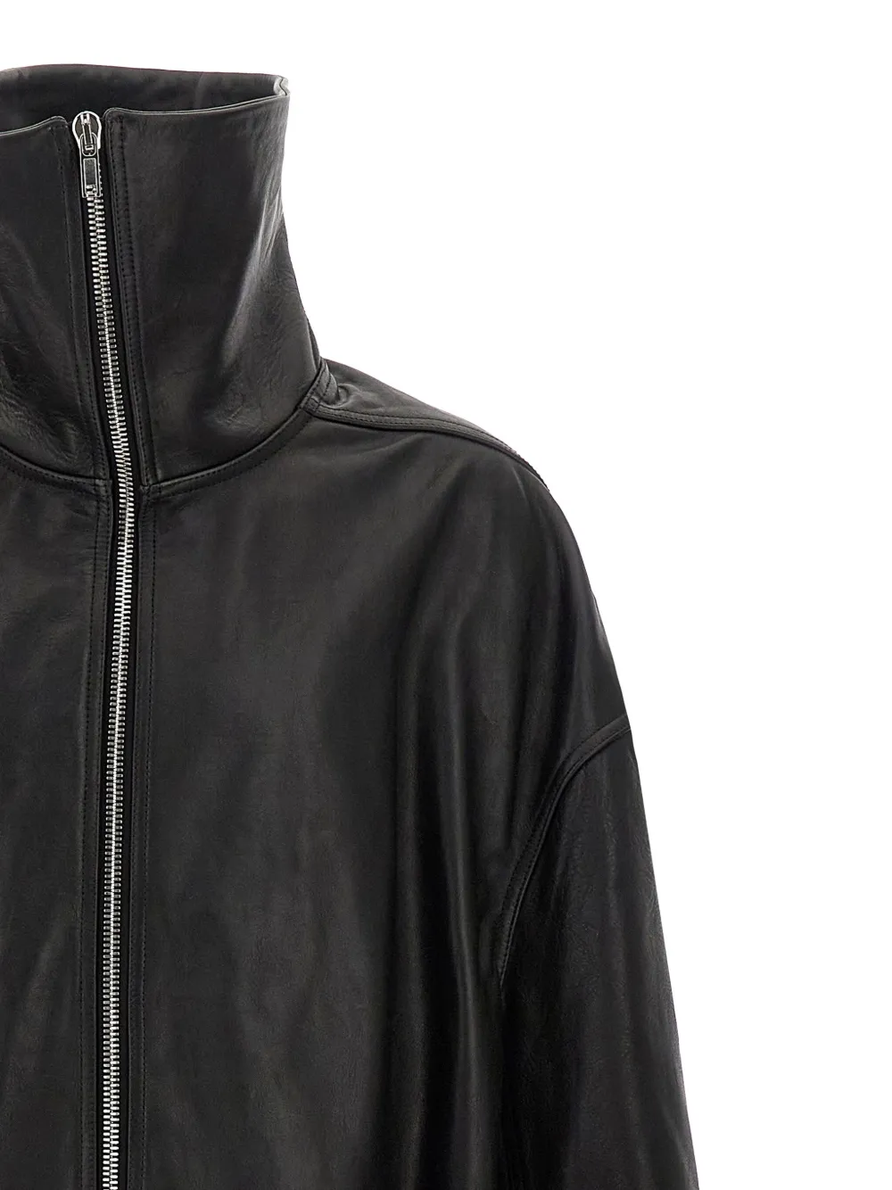 Rick Owens Dracucollar leren jas met opstaande hals en rits Zwart