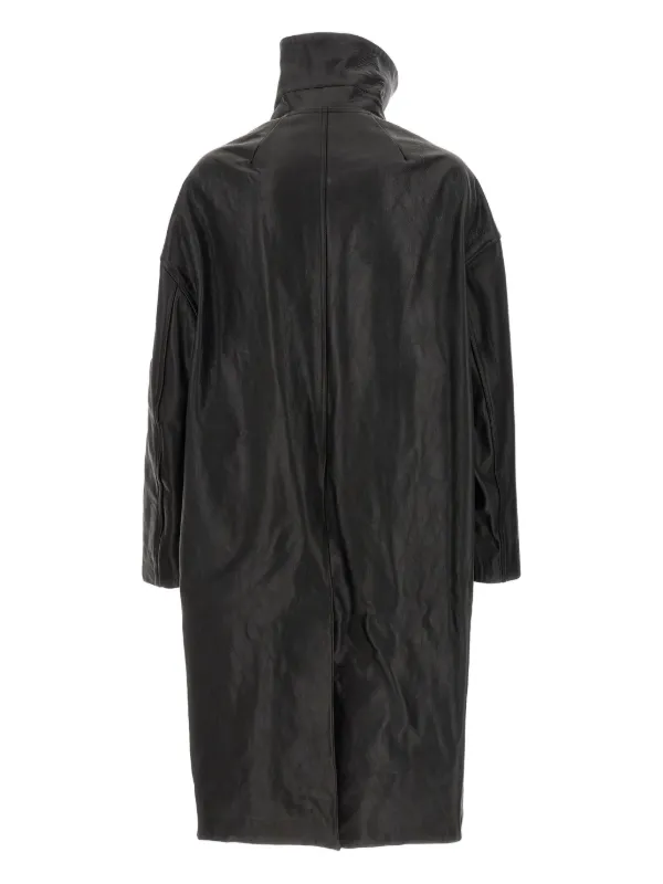 Rick Owens Dracucollar fold-neck zip-front Leather Coat | Black