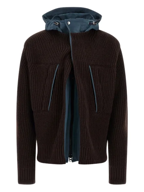 sacai hooded ribbed knit coat