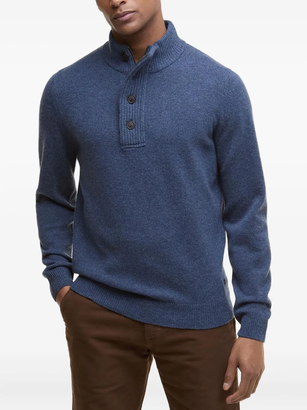 Barbour Trui met elleboogpatch en hoge hals Blauw