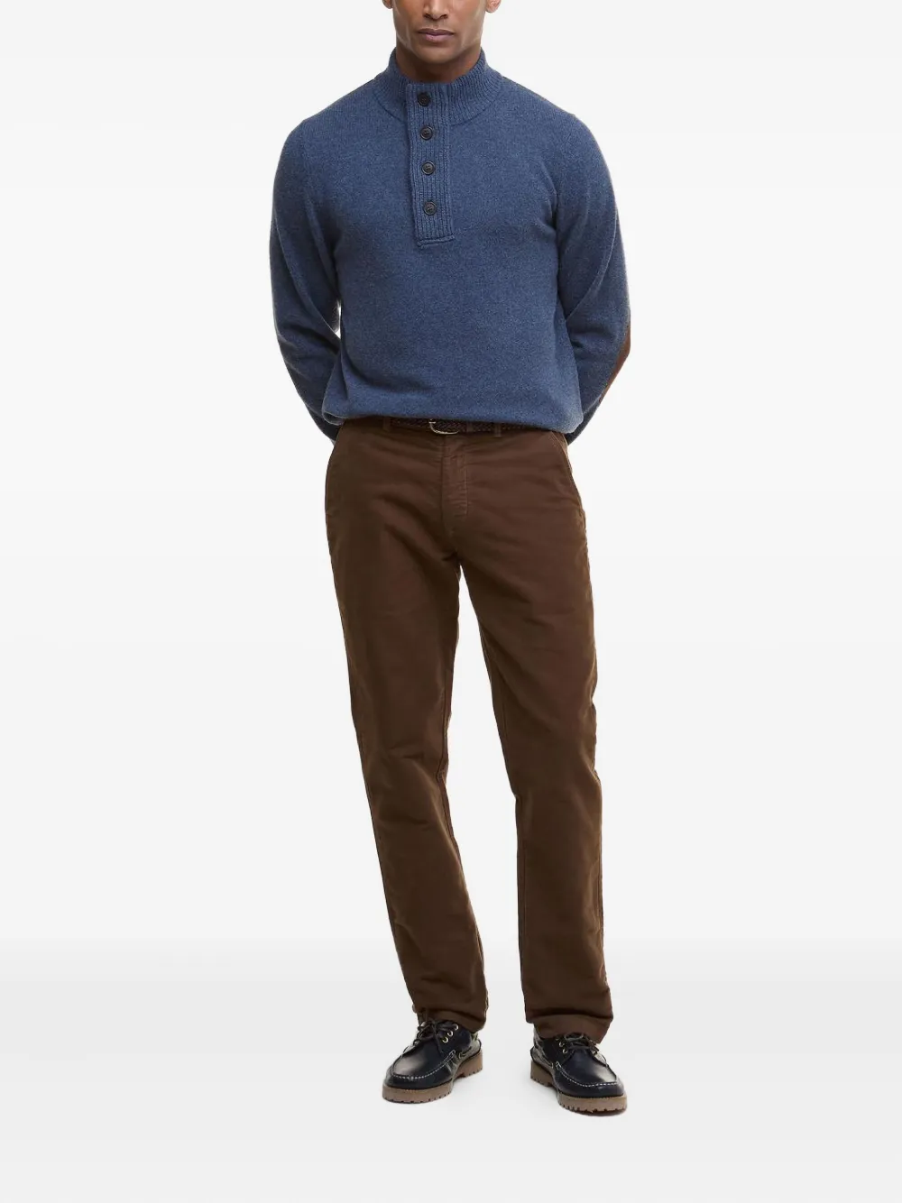 Barbour Trui met elleboogpatch en hoge hals - Blauw