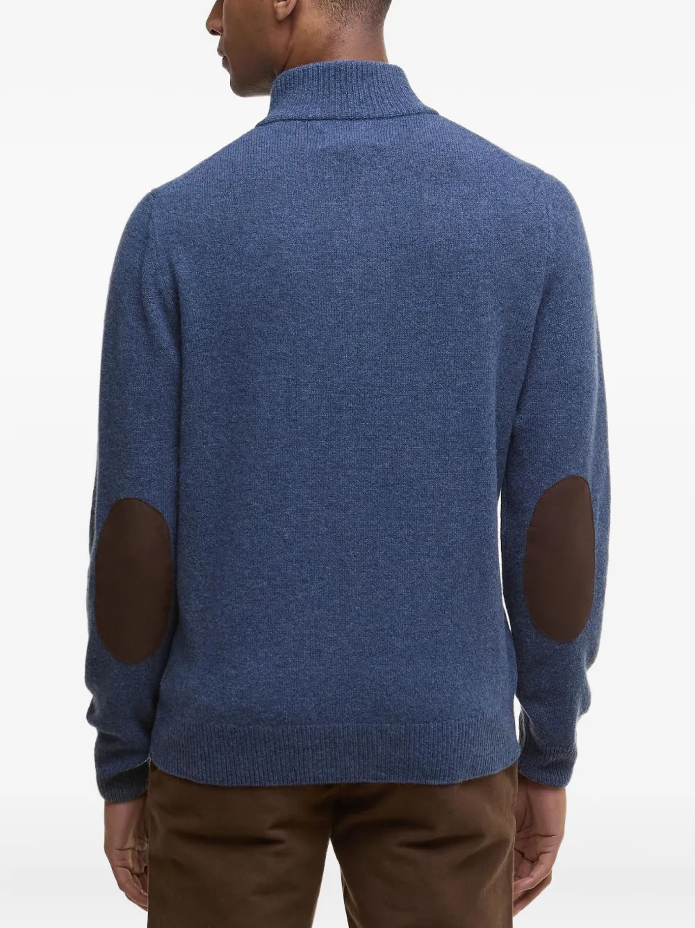 Barbour Trui met elleboogpatch en hoge hals Blauw