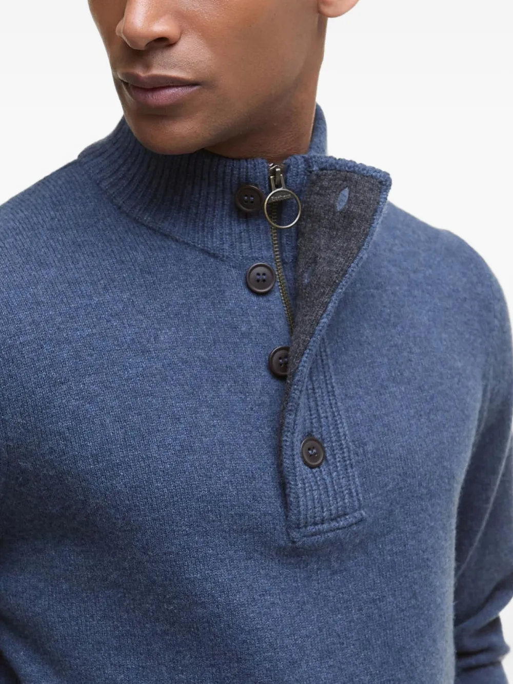 Barbour Trui met elleboogpatch en hoge hals Blauw