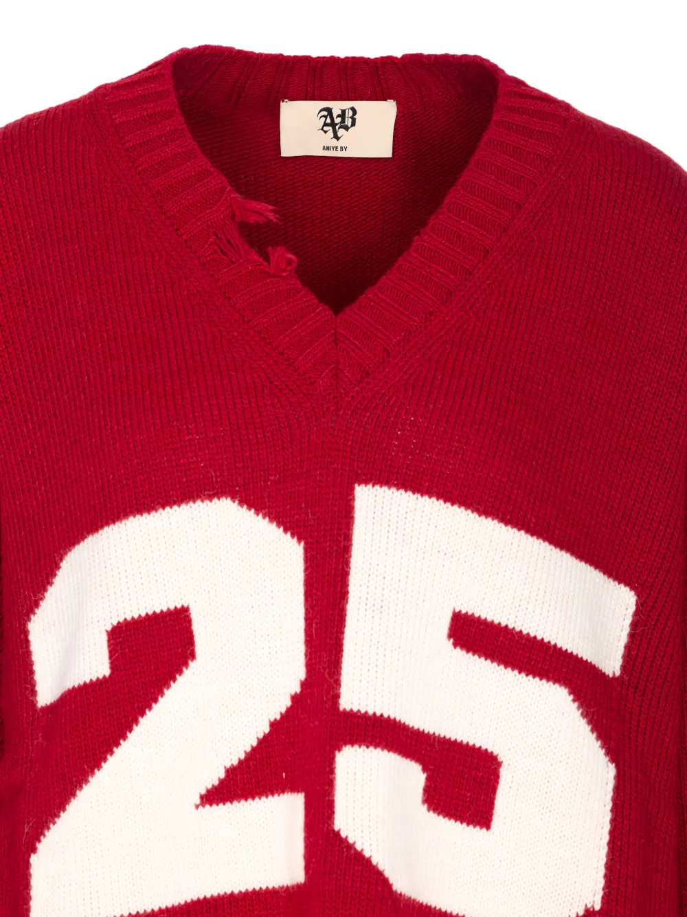 Aniye By Pull College number-embellished frayed sweater Rood