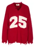 Aniye By Pull College number-embellished frayed sweater - Red