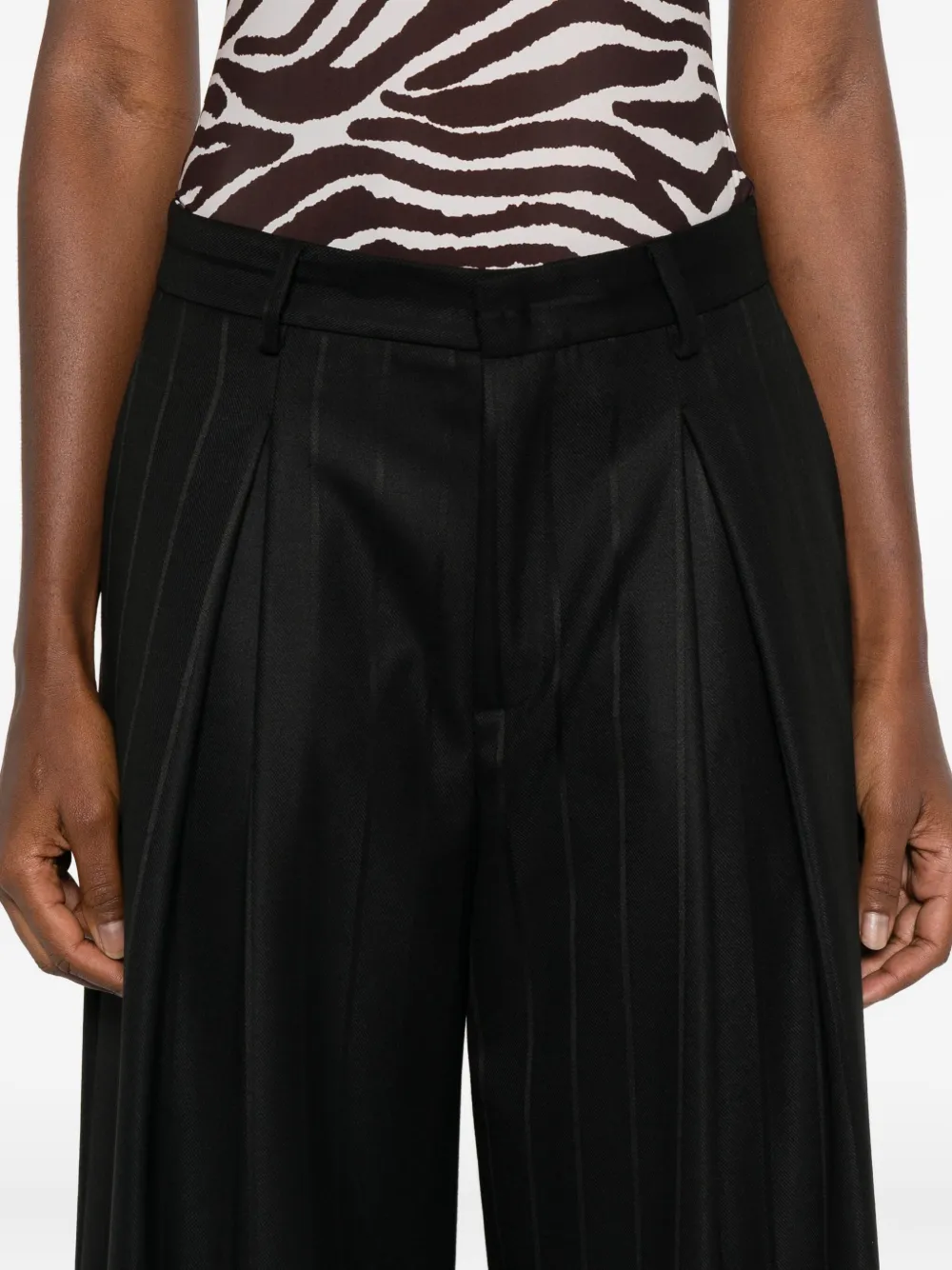 The Andamane Pinstripe-pattern Pleated Trousers In Black