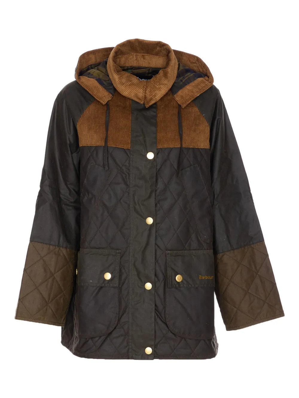 Barbour quilted corduroy-panels puffer jacket Groen