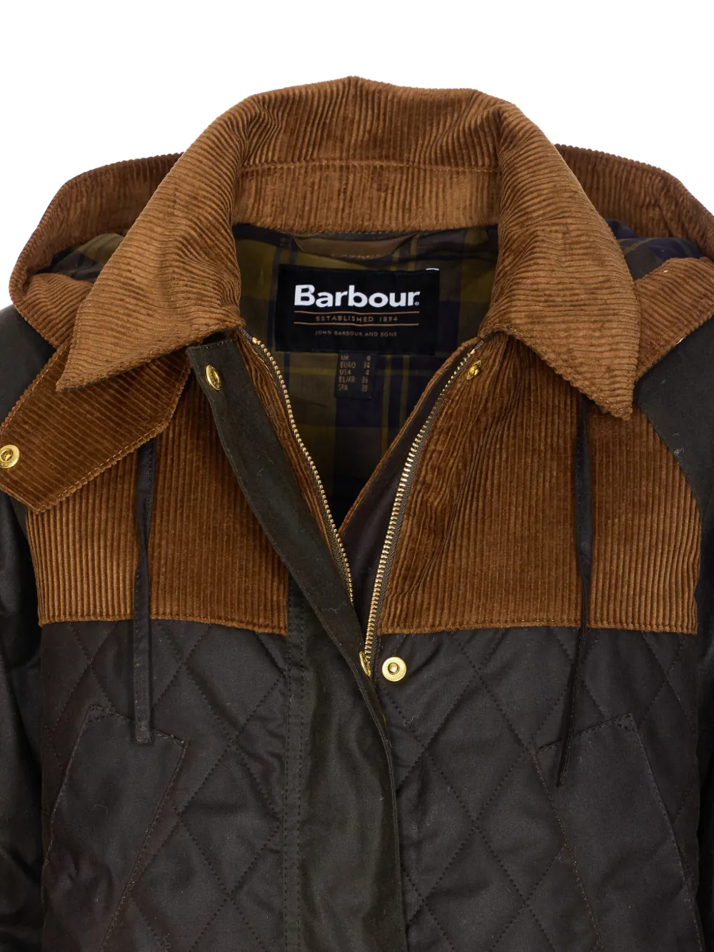 Barbour quilted corduroy-panels puffer jacket Groen