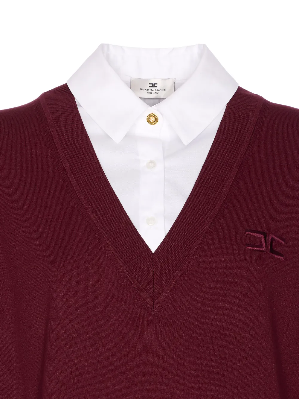 Elisabetta Franchi embroidered logo V-neck dress Rood