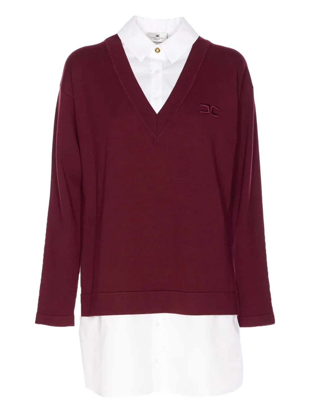 Elisabetta Franchi embroidered logo V-neck dress Rood