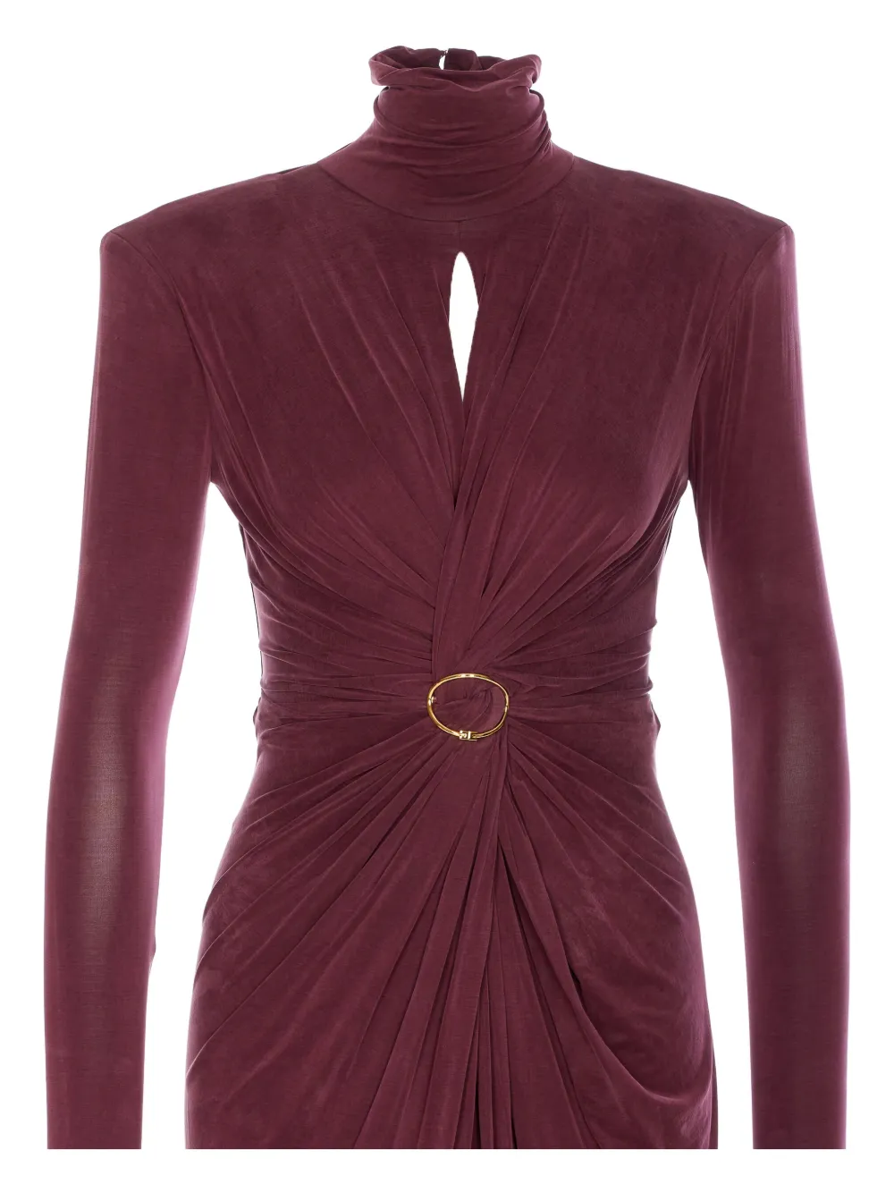 high-neck gathered maxi dress
