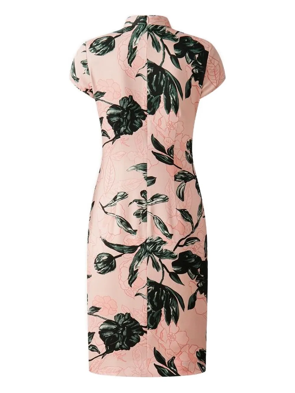 Shanghai Tang Midi-jurk met roosprint en hoge hals - Roze