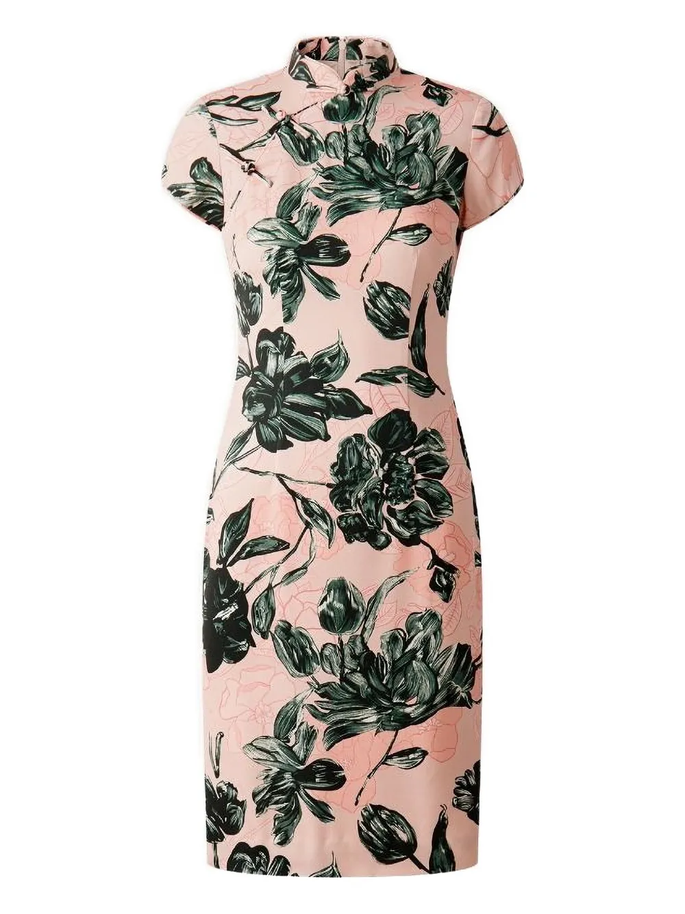 rose-print mock-neck midi dress