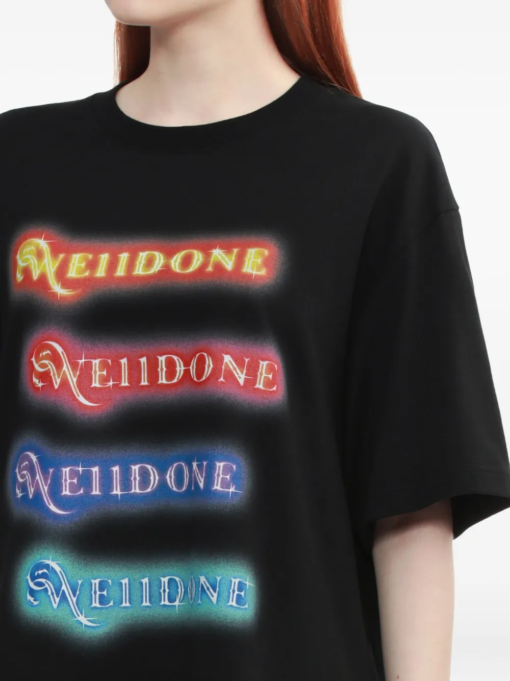 We11done T-shirt met logoprint Zwart