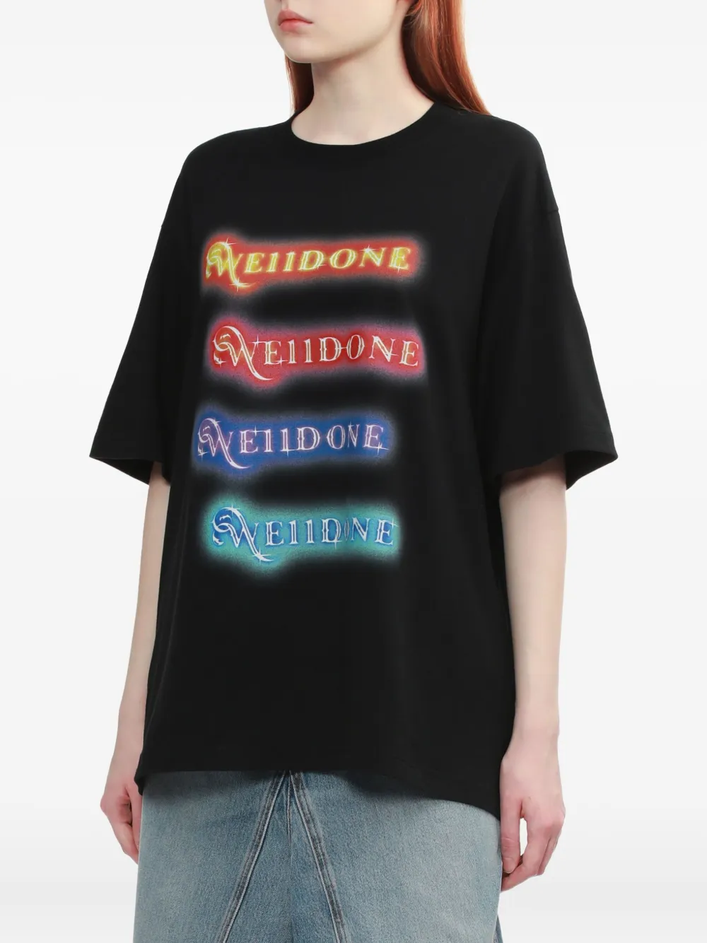 We11done T-shirt met logoprint Zwart
