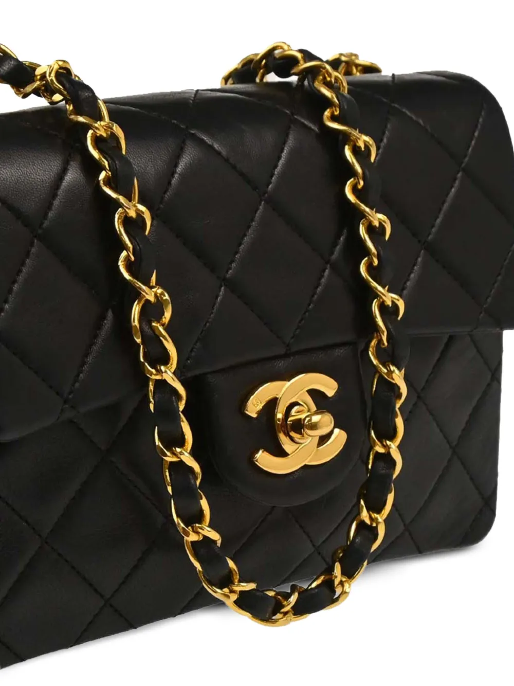 Pre-owned Chanel 1990 Mini Classic Flap Quilted Shoulder Bag In Black