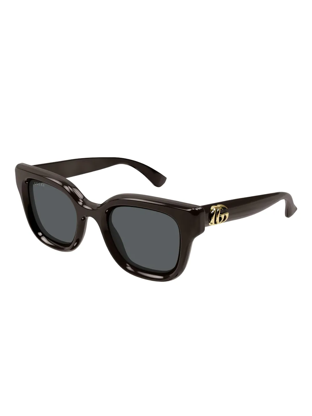 Gucci Eyewear Gucci Sunglasses Square Full Rim Shiny Solid Brown Frame and Grey Lens GG1828S004