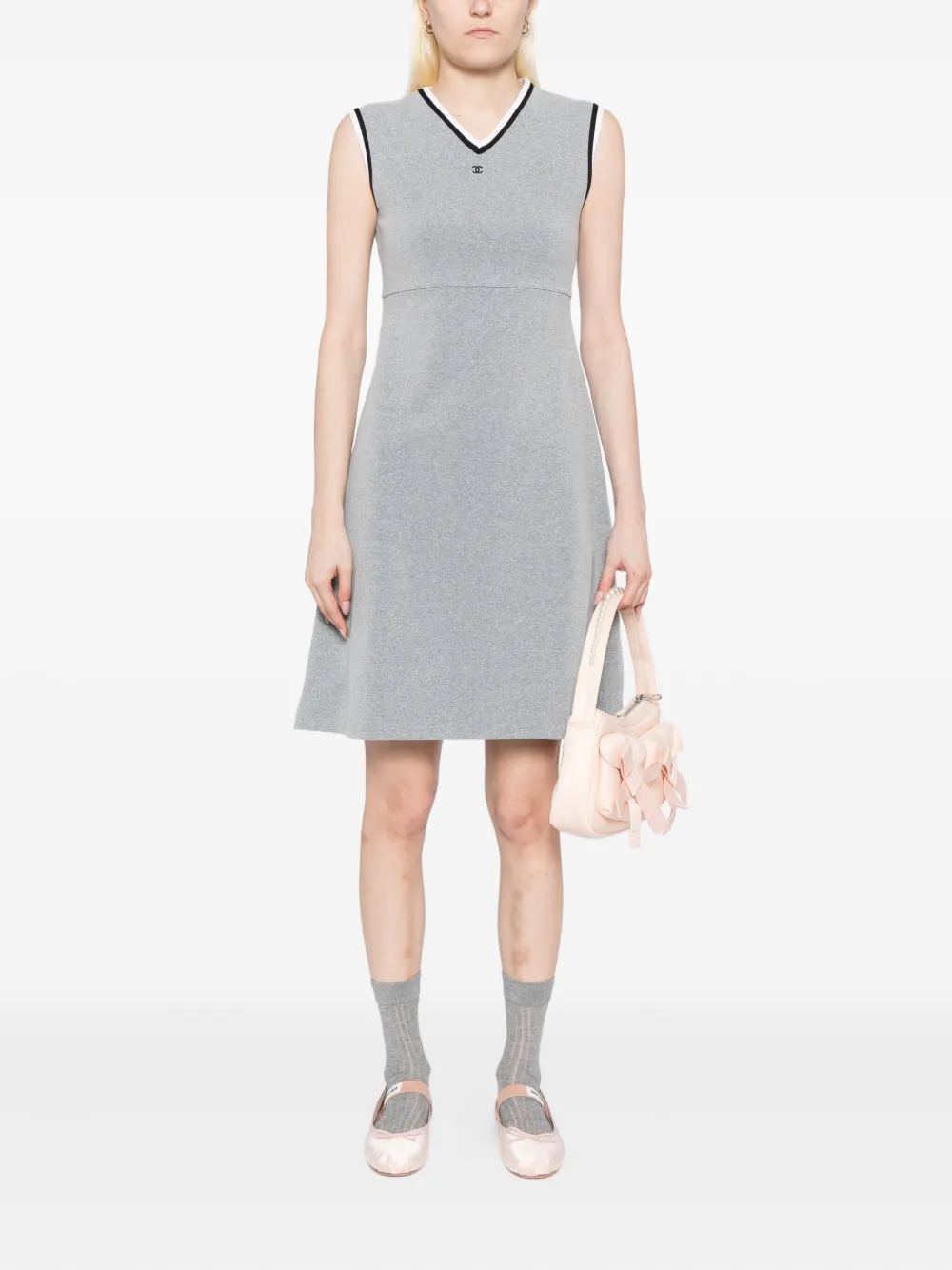 CHANEL Pre-Owned 1998 jersey jurk met geborduurd logo - Grijs