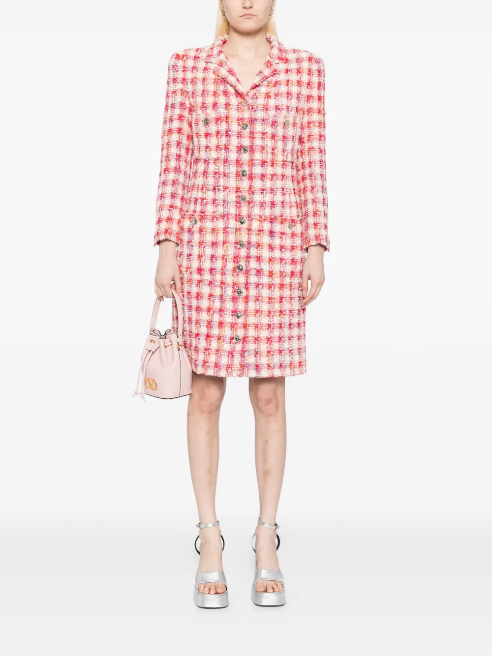 CHANEL Pre-Owned 1996 tweed jas met enkele rij knopen - Rood