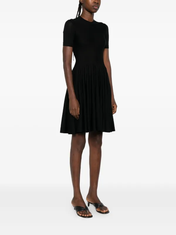 open lace back dress Bow Tie Black Pleated A-line Short Dress – PollyBoutique main image 0