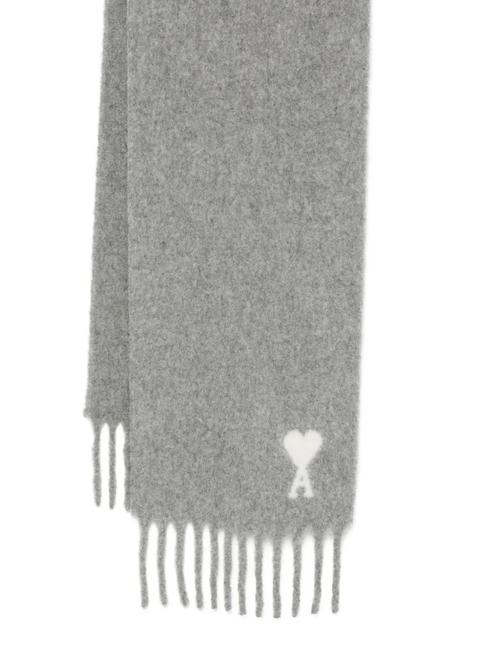 AMI Paris heart-logo fringed scarf - Grijs
