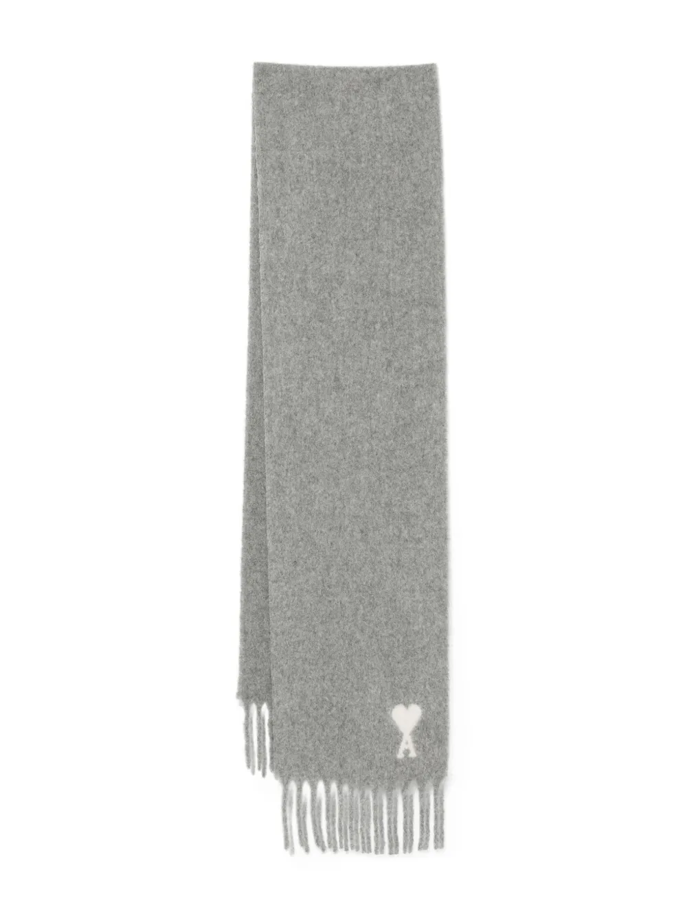 AMI Paris heart-logo fringed scarf - グレー AMI Paris heart-logo fringed scarf - グレー