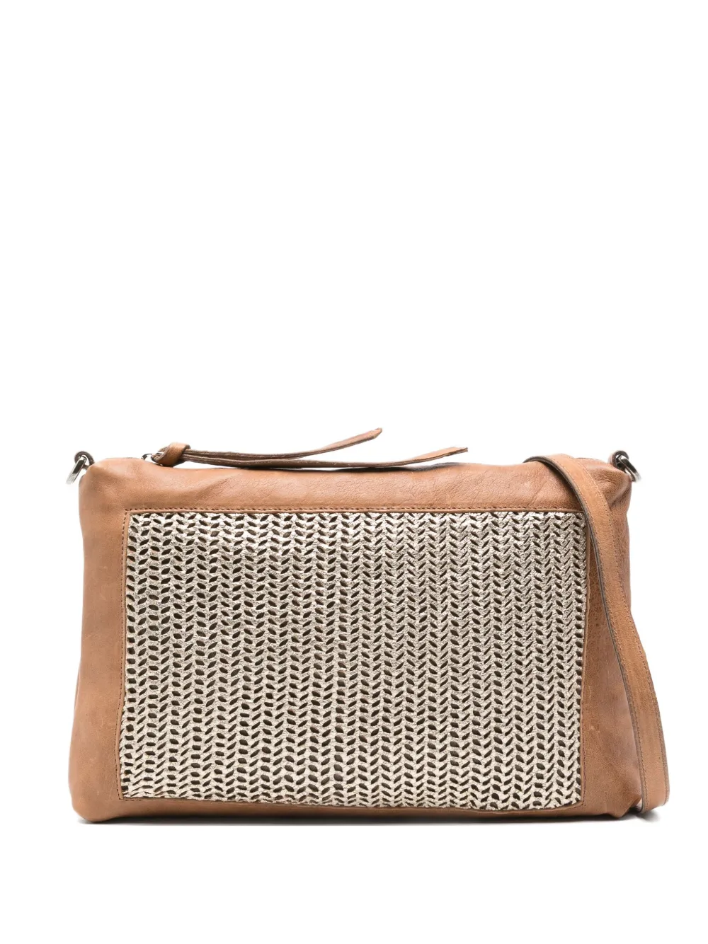 leather woven-panel shoulder bag