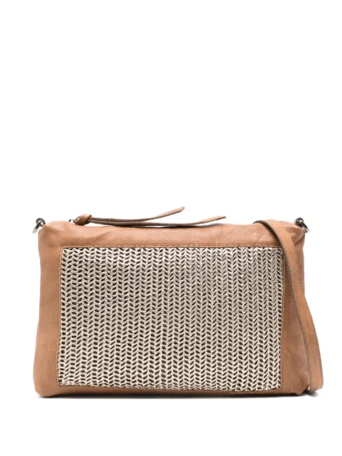 SOMMET leather woven-panel shoulder bag