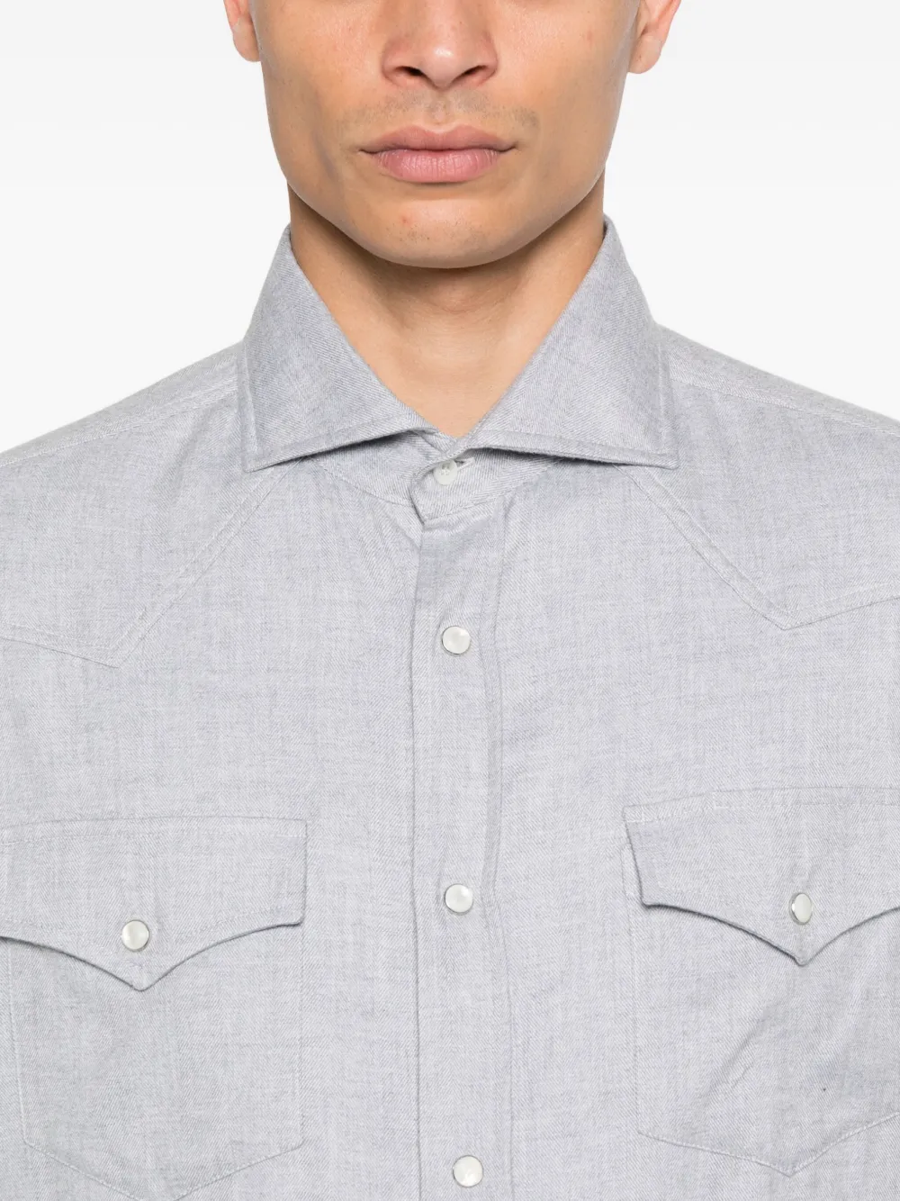 Brunello Cucinelli Double-pocket Long-sleeve Shirt In Gray