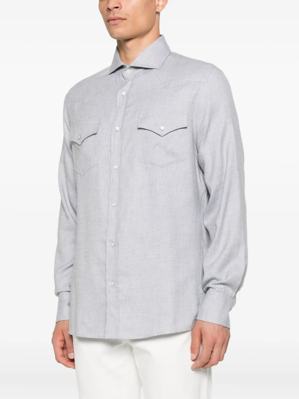 Brunello Cucinelli Double-pocket Long-sleeve Shirt In Gray