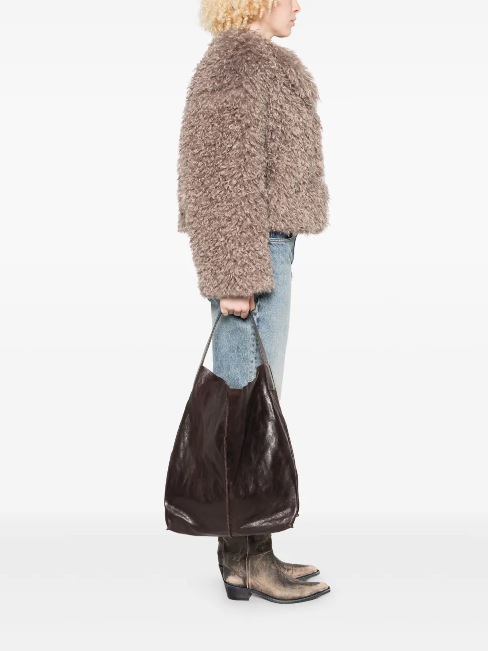 SOMMET leather top-handle shoulder bag - Bruin