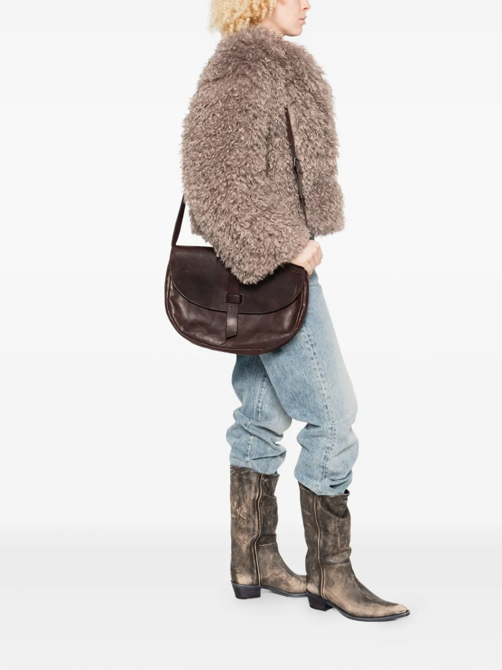 SOMMET leather buckle-strap shoulder bag - Bruin