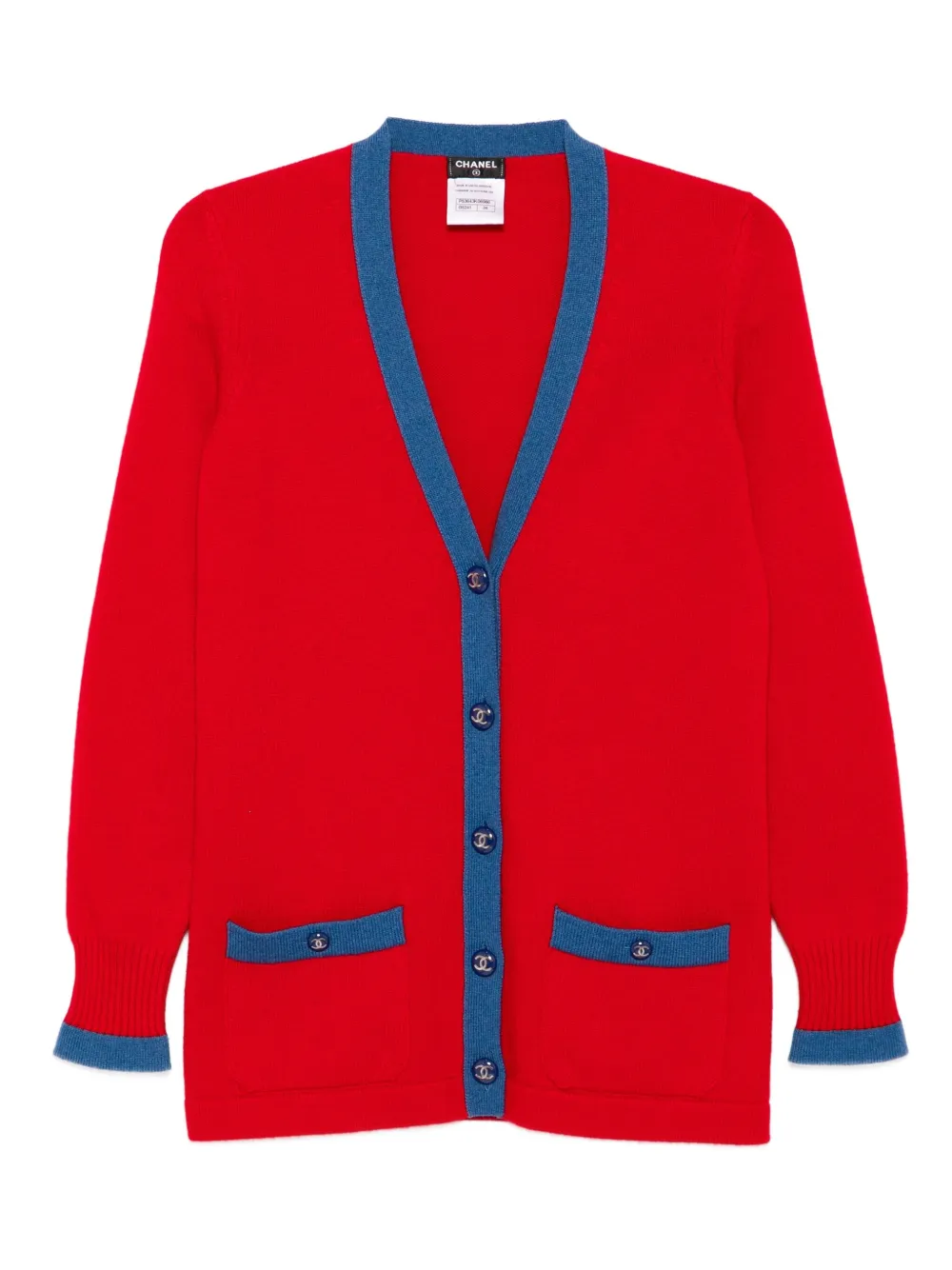CHANEL Pre-Owned 2016 コントラストトリム カシミア カーディガン - レッド CHANEL Pre-Owned 2016 コントラストトリム カシミア カーディガン - レッド