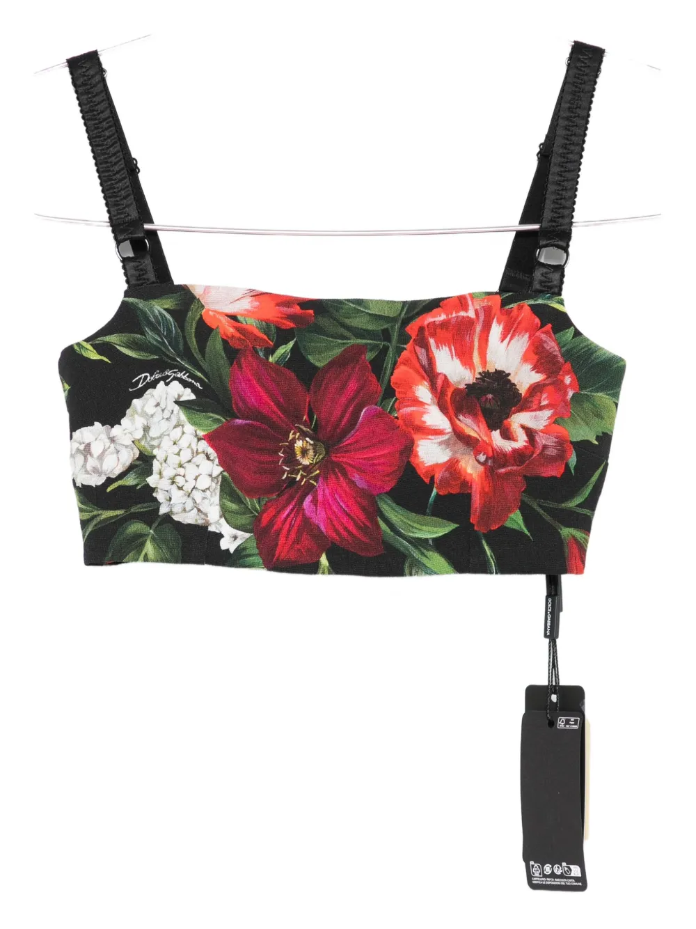 Dolce & Gabbana Floral Print Cropped Dress With Adjustable Straps In Black