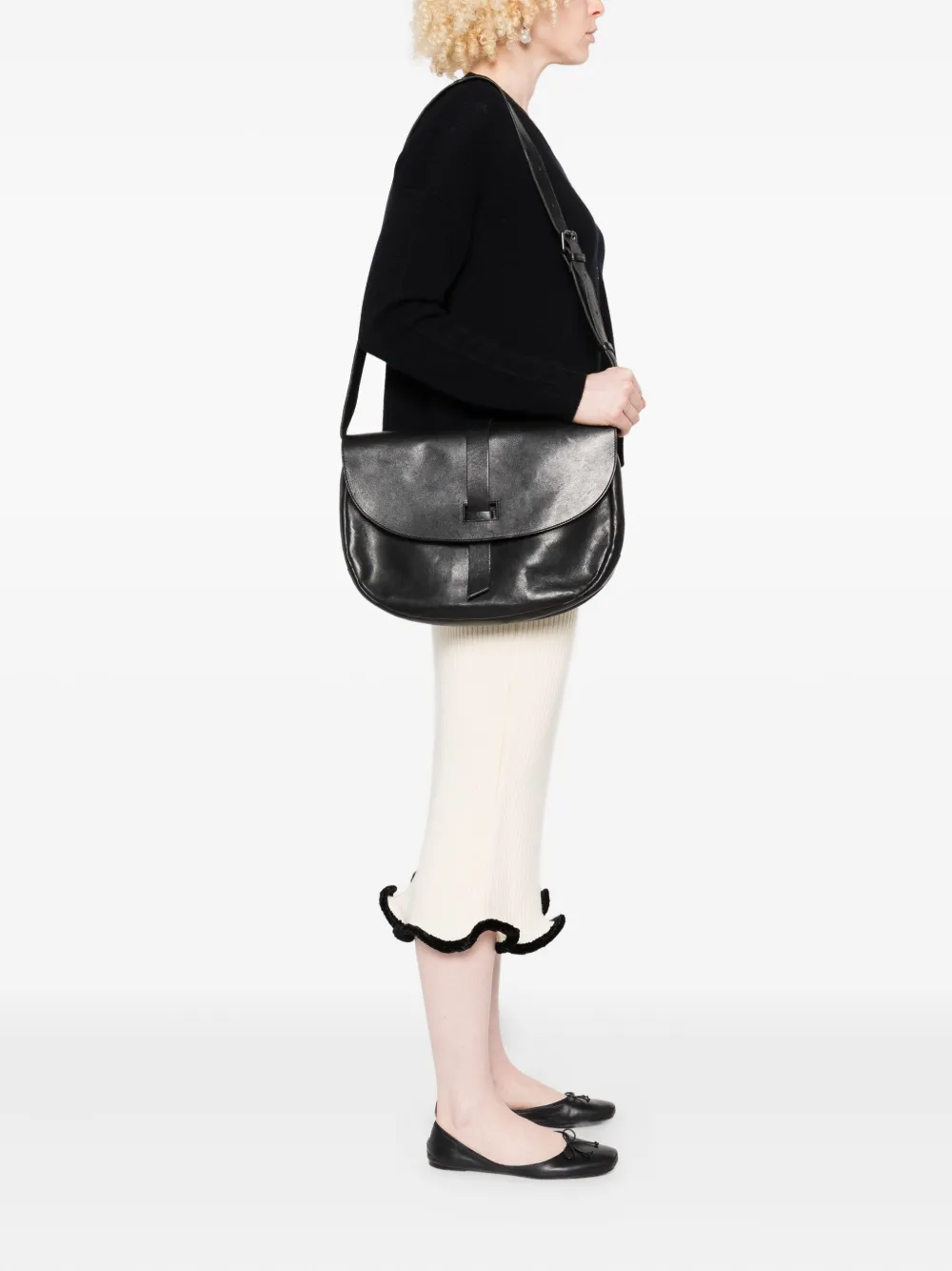 SOMMET leather flap-closure shoulder bag - Zwart