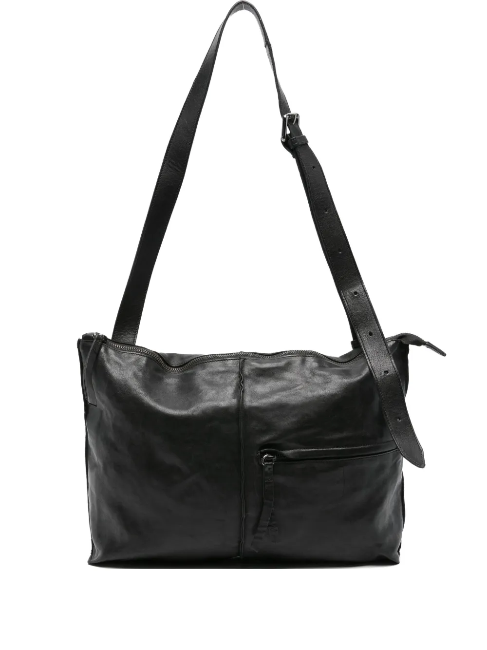 zip-fastening leather shoulder bag