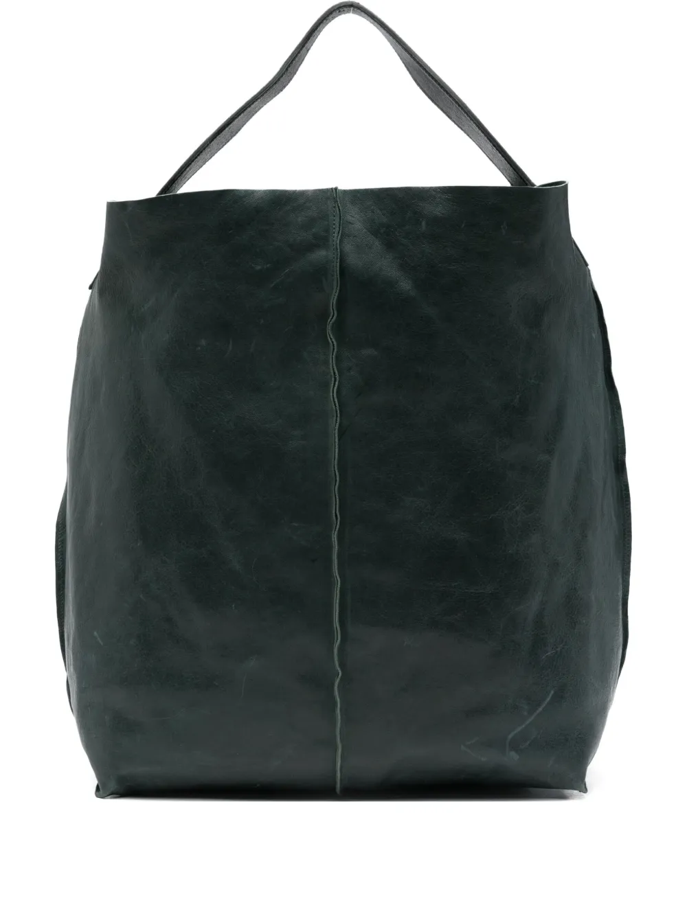 raw-edge leather top-handle tote bag