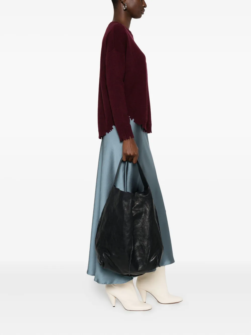 SOMMET raw-edge leather top-handle tote bag - Blauw