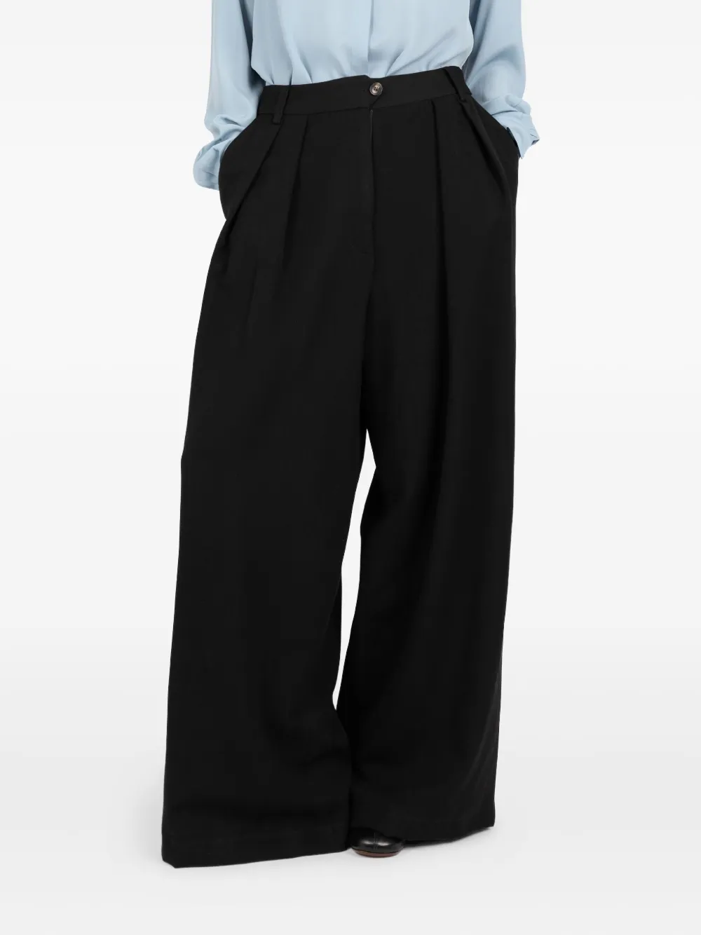 Société Anonyme pleated embroidery-detail trousers Zwart