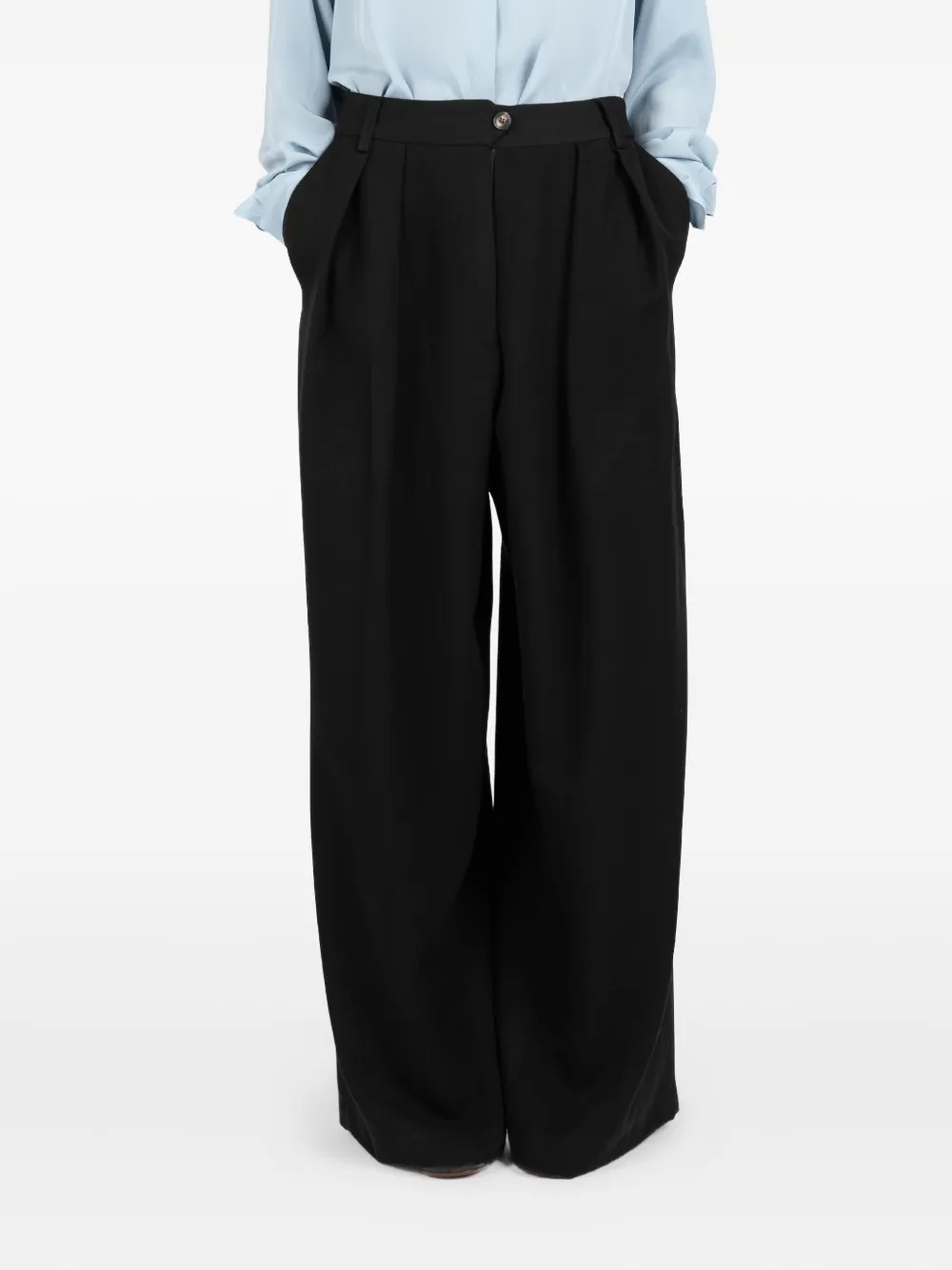 Société Anonyme pleated embroidery-detail trousers Zwart