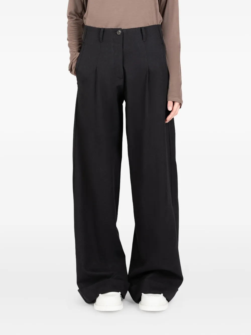 Société Anonyme pleated logo-embroidery trousers Zwart