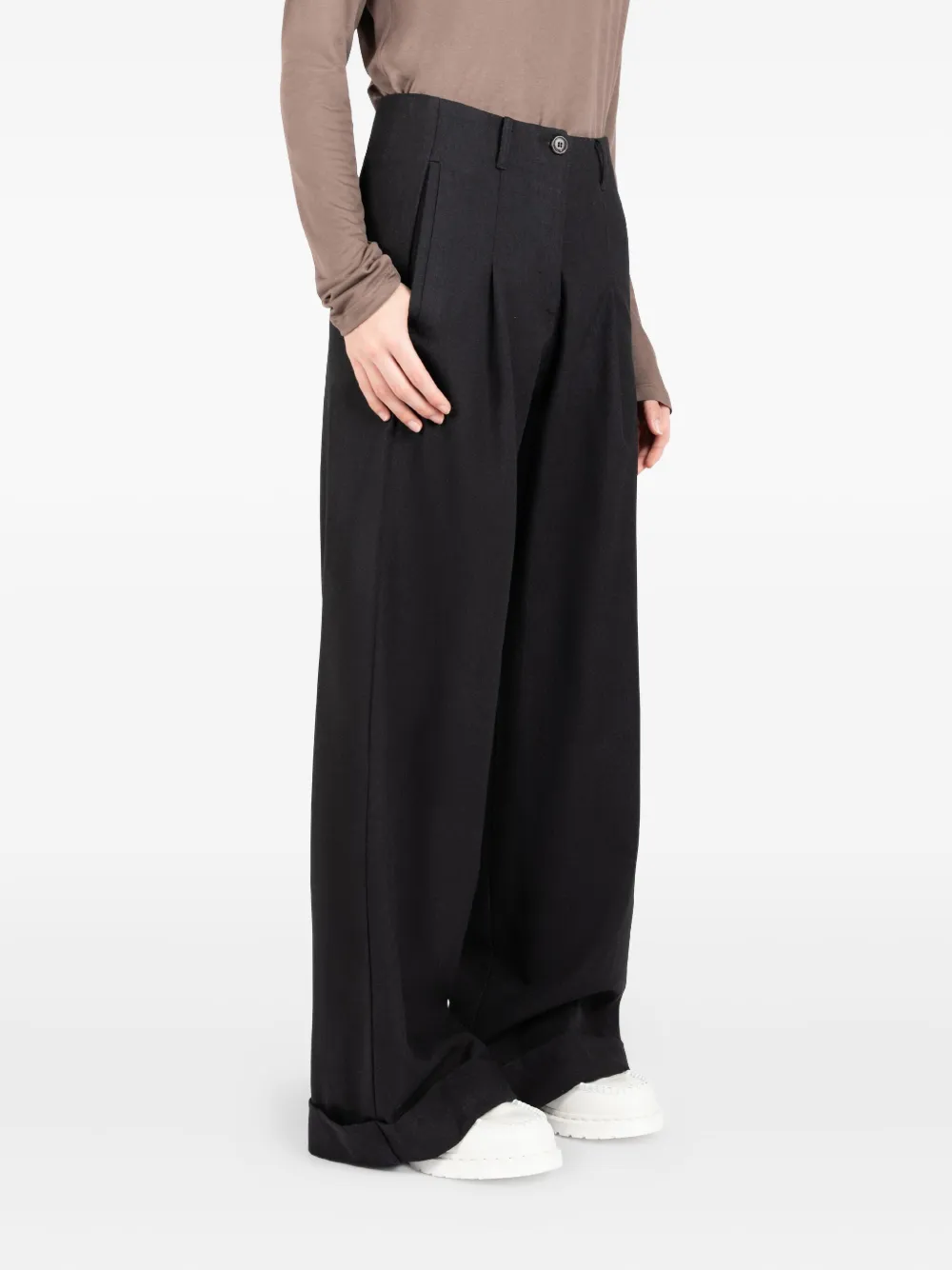 Société Anonyme pleated logo-embroidery trousers Zwart