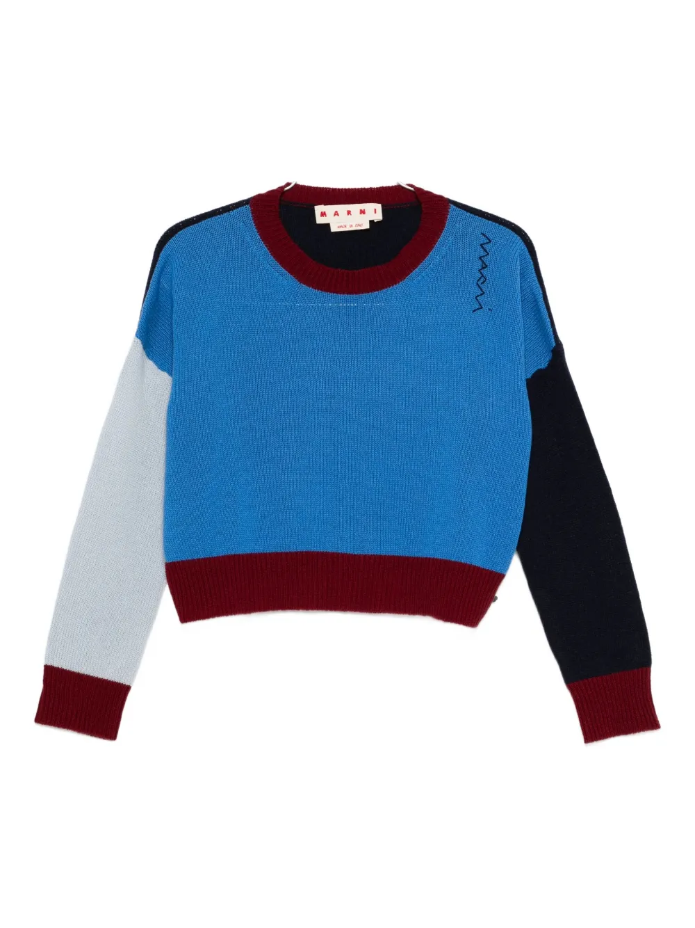 Marni Colour-block Cashmere Cropped Sweater Clothing In Blue